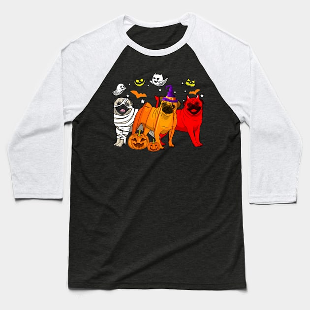 Funny Pug Halloween Costume Gift Baseball T-Shirt by Bensonn